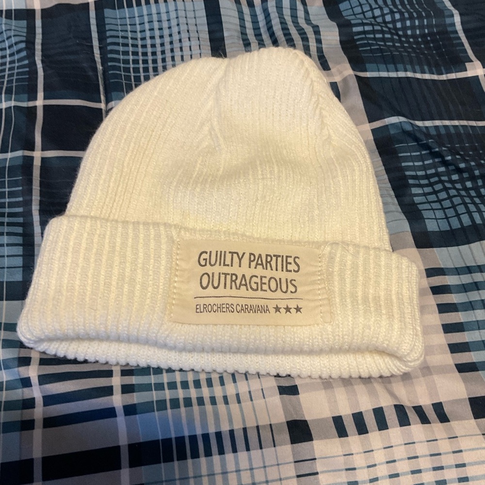 Guilty Parties Outrageous, ribbed White Beanie